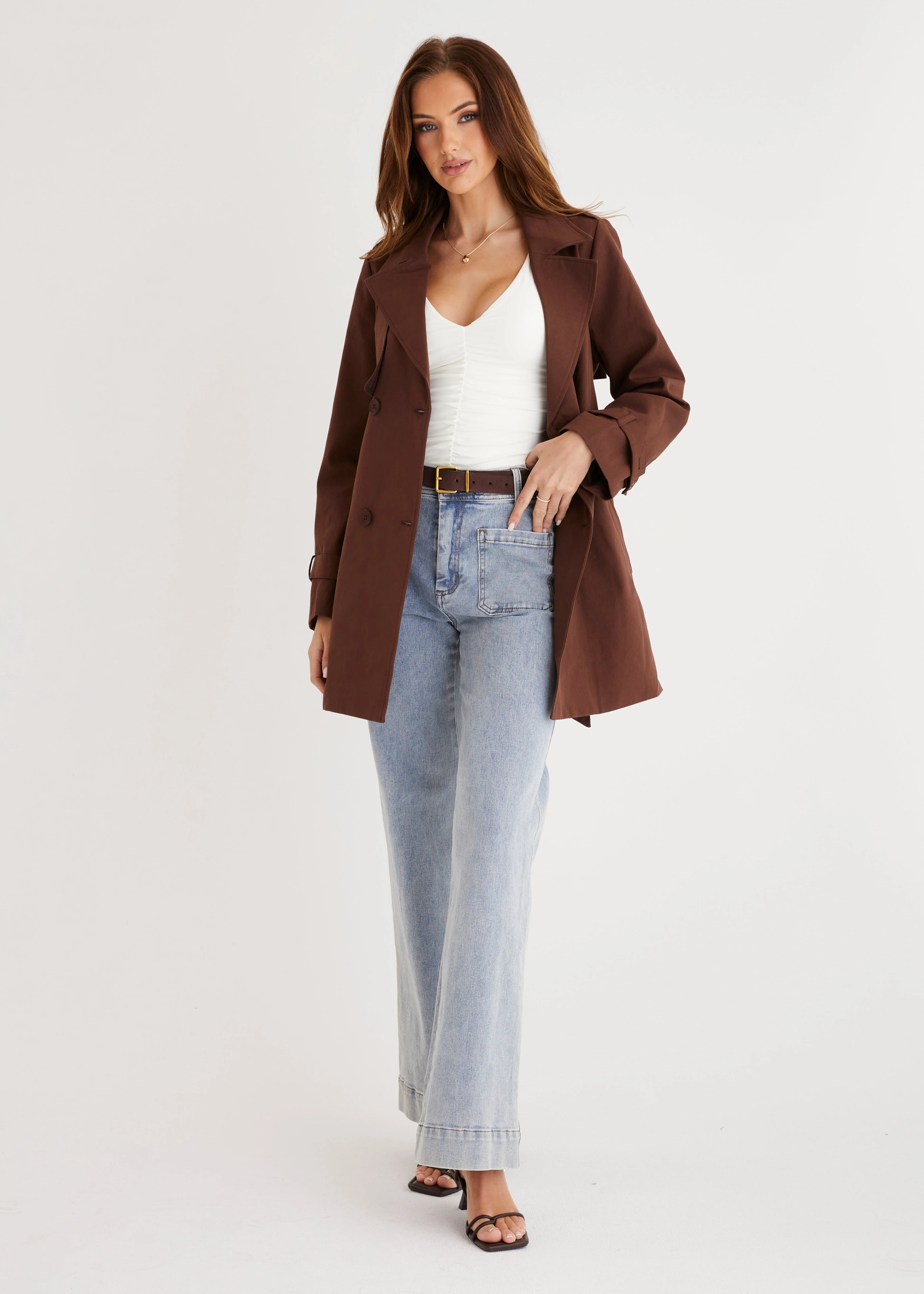 Alissa Cropped Trench Coat - Espresso - Honorern