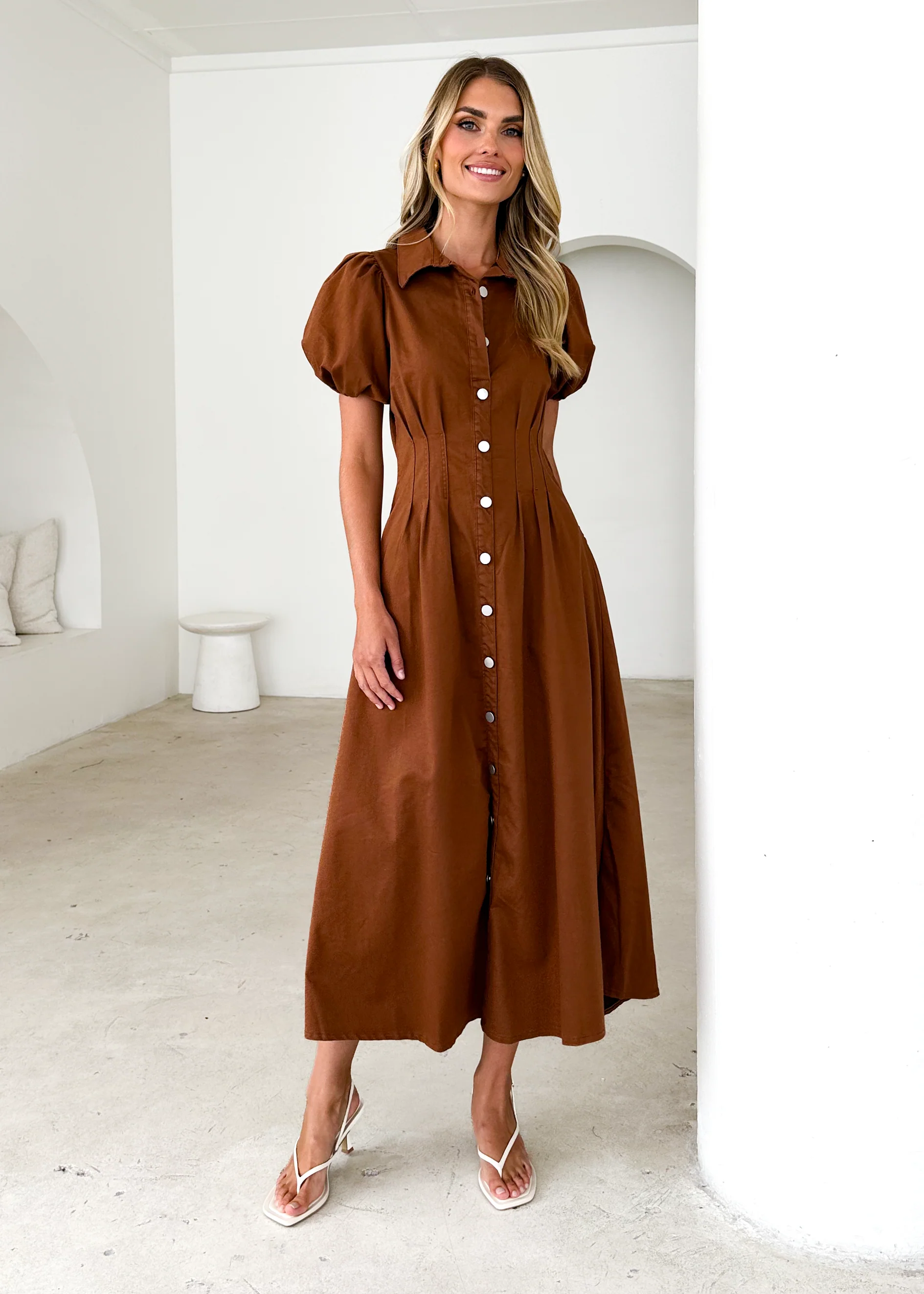 Acer Denim Midi Dress - Brown - Honorern