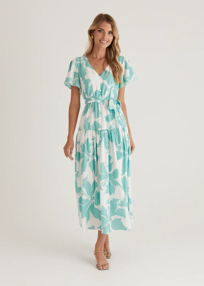 Vino Midi Dress - Green Floral - Honorern