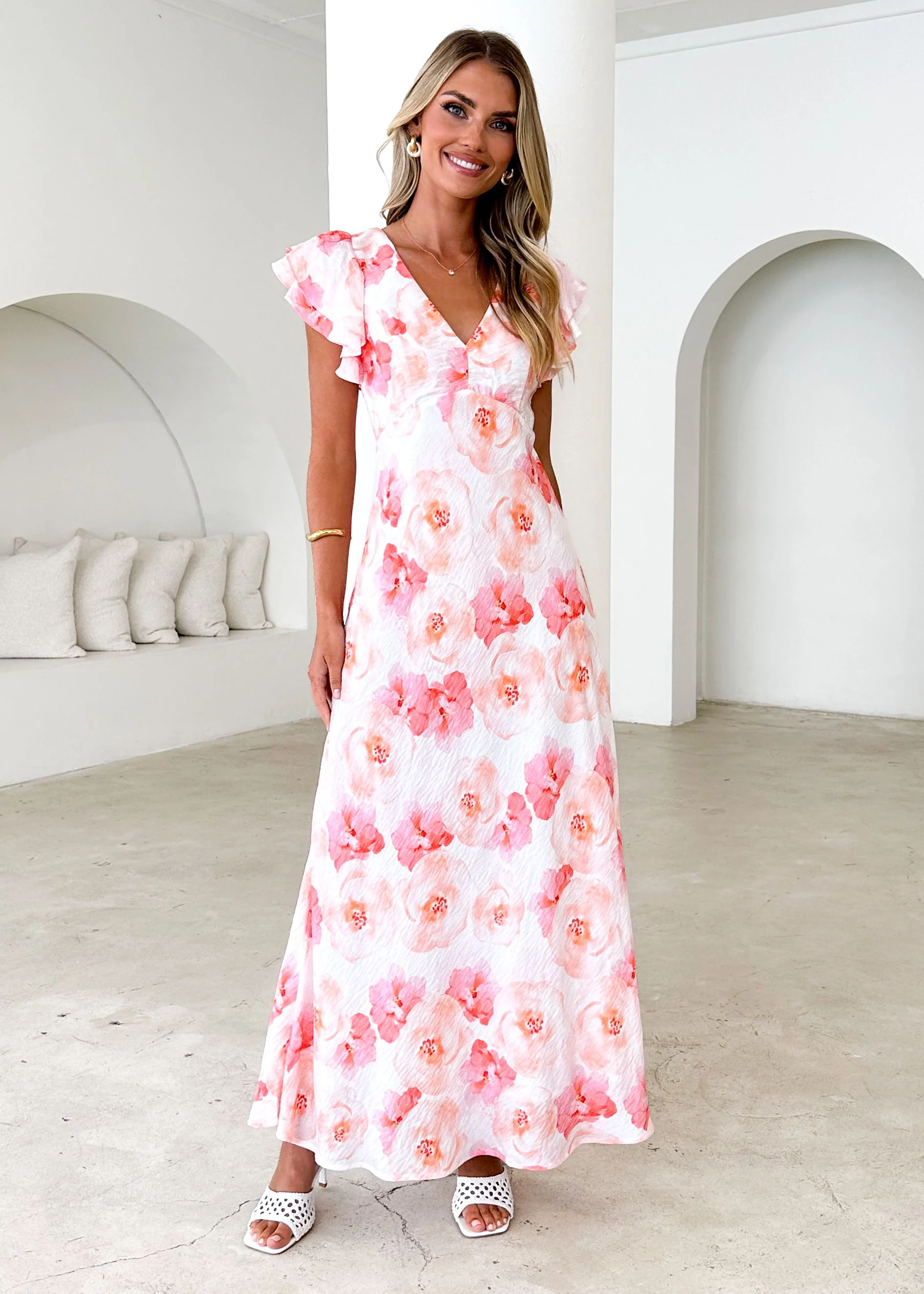 Xandra Maxi Dress - Peach Flowers - Honorern