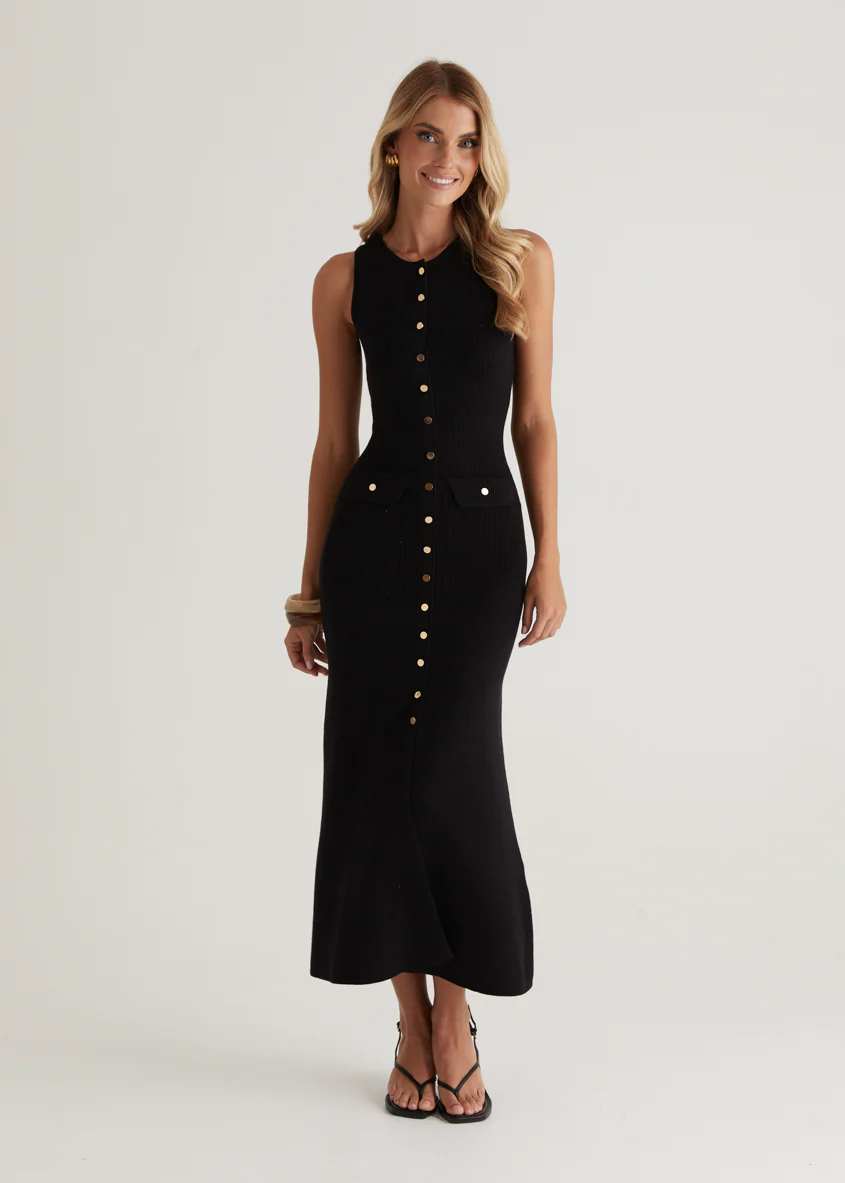 Tully Knit Midi Dress - Black - Honorern