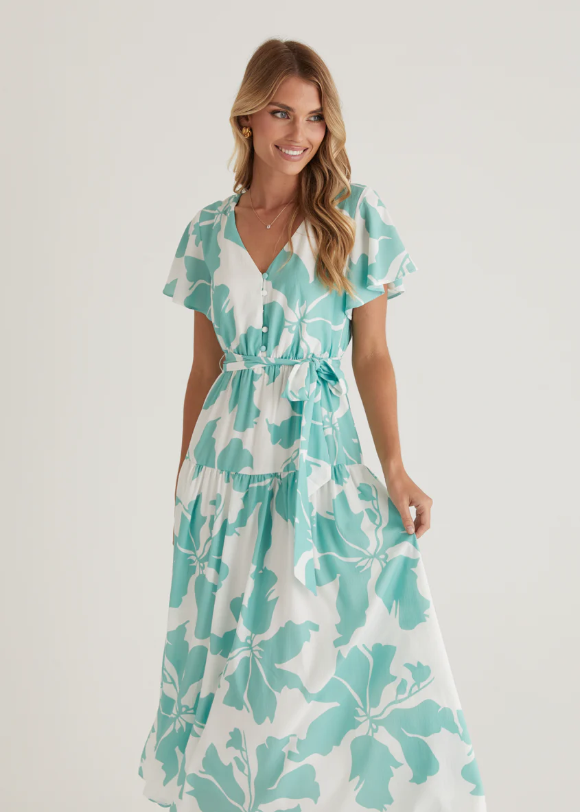 Vino Midi Dress - Green Floral - Honorern