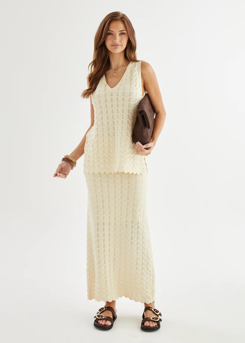 Nerida Knit Maxi Skirt - Cream - Honorern