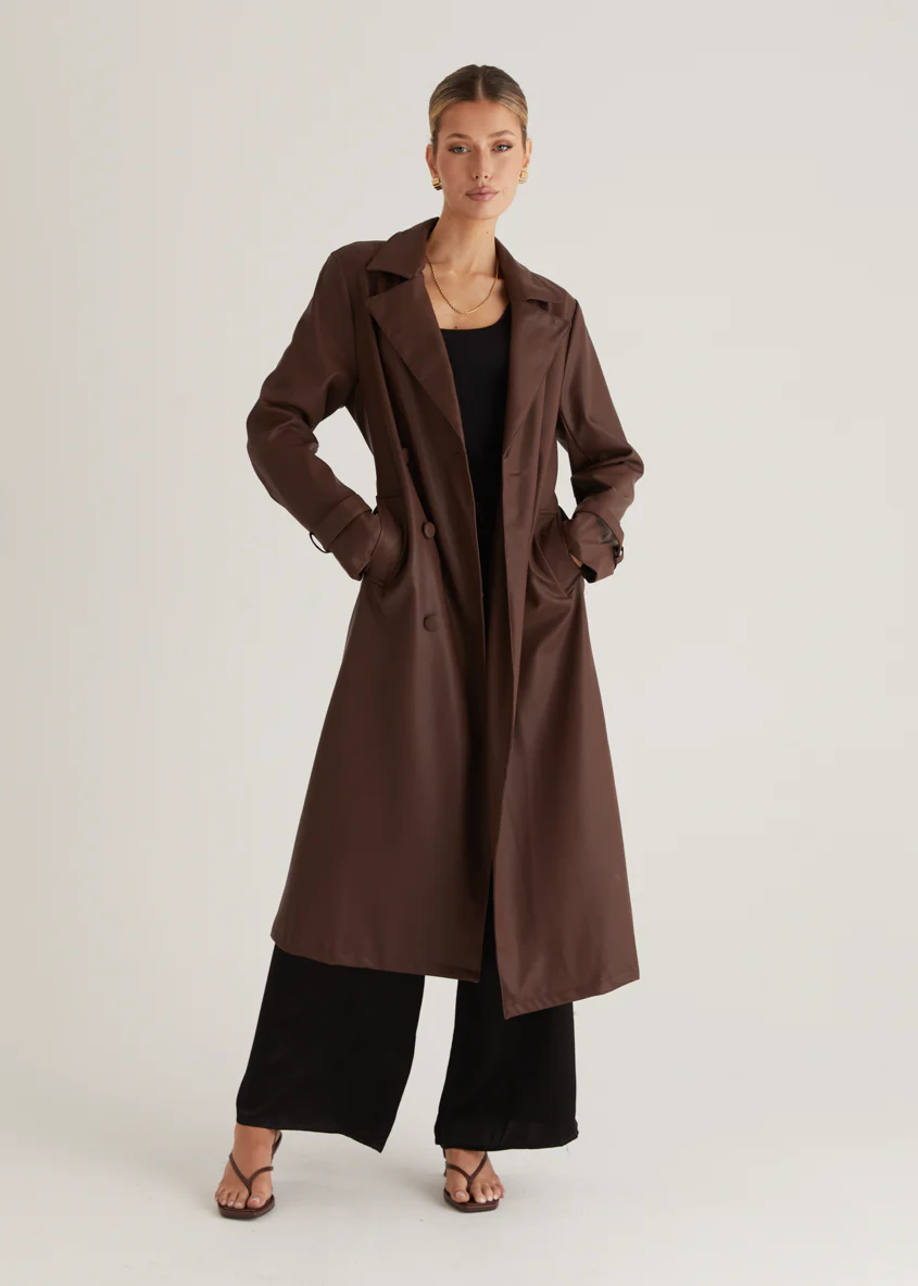 Chanti PU Trench Coat - Chocolate - Honorern