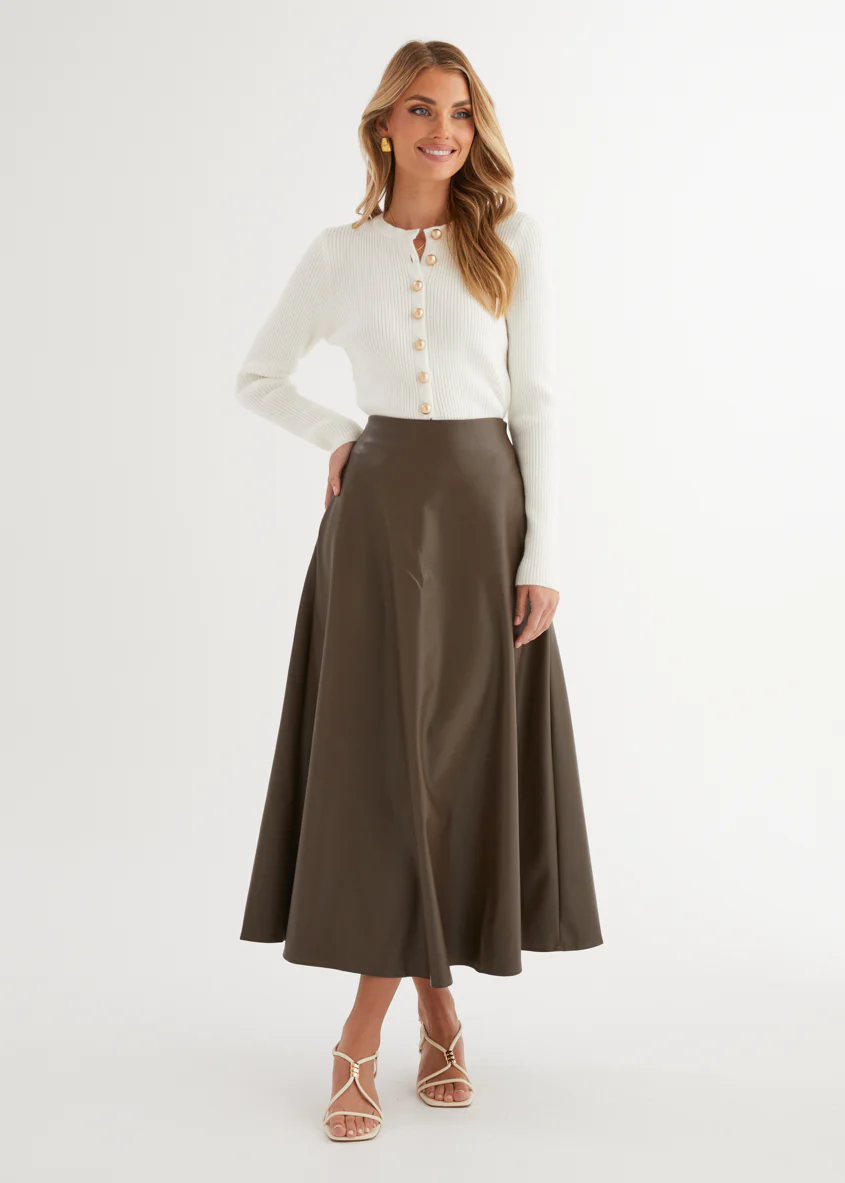 Coltrane PU Midi Skirt - Coffee - Honorern