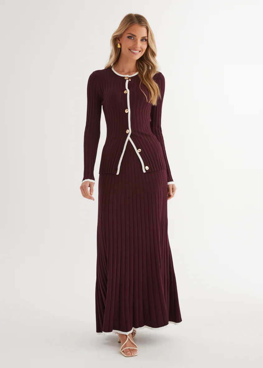 Coogee Knit Midi Skirt - Plum - Honorern
