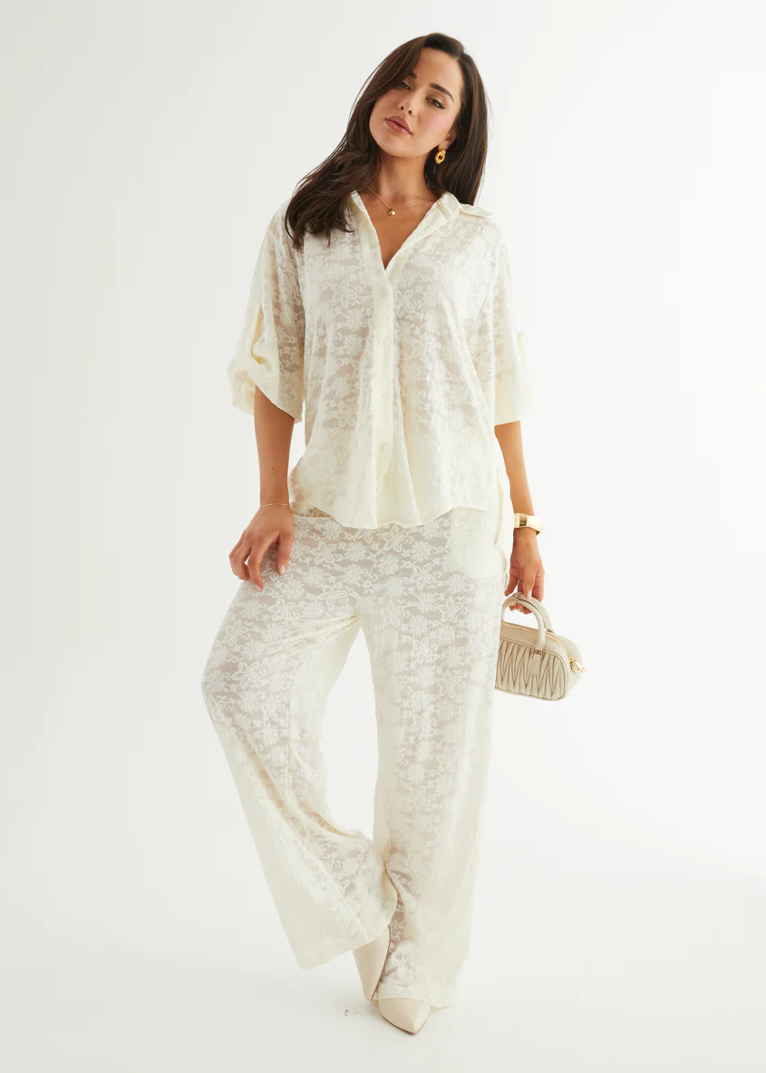 Natassia Lace Pants - Off White - Honorern