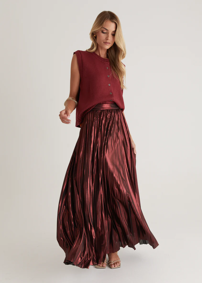 Twilight Midi Skirt - Burgundy - Honorern