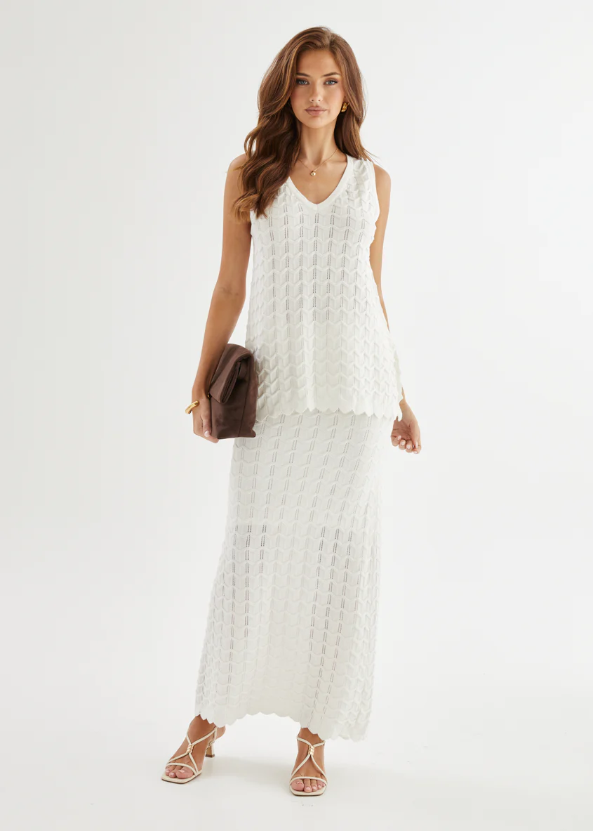 Nerida Knit Maxi Skirt - Off White - Honorern