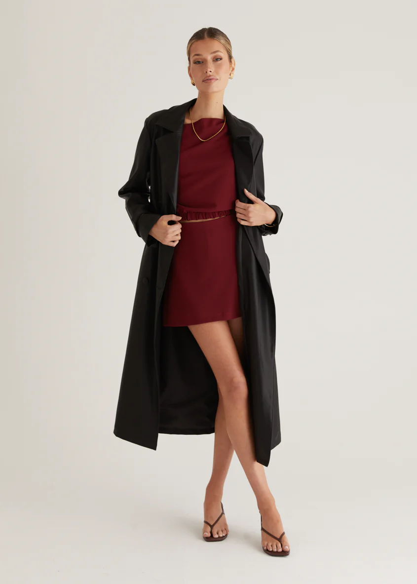 Chanti PU Trench Coat - Black - Honorern