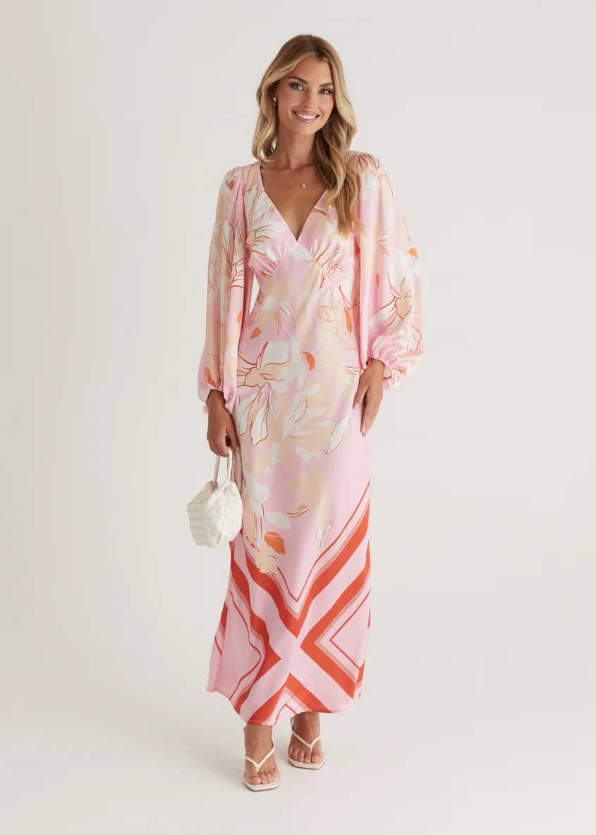 Stetha Maxi Dress - Candy Pink Floral - Honorern