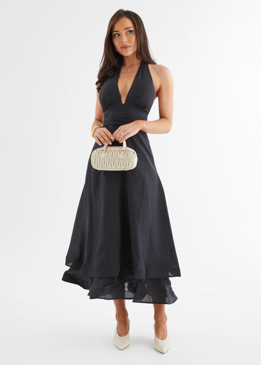 Zayde Halter Midi Dress - Black - Honorern