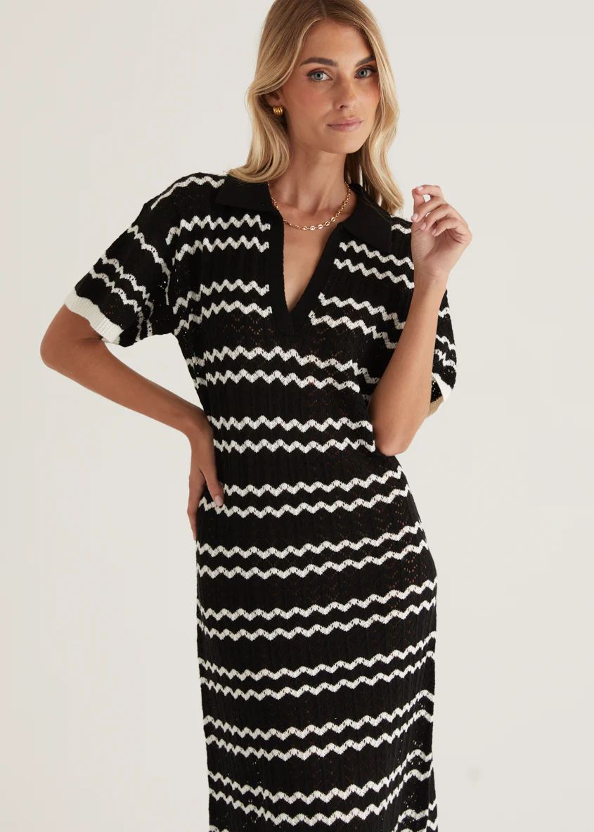 Zandrea Knit Maxi Dress - Black Stripe - Honorern