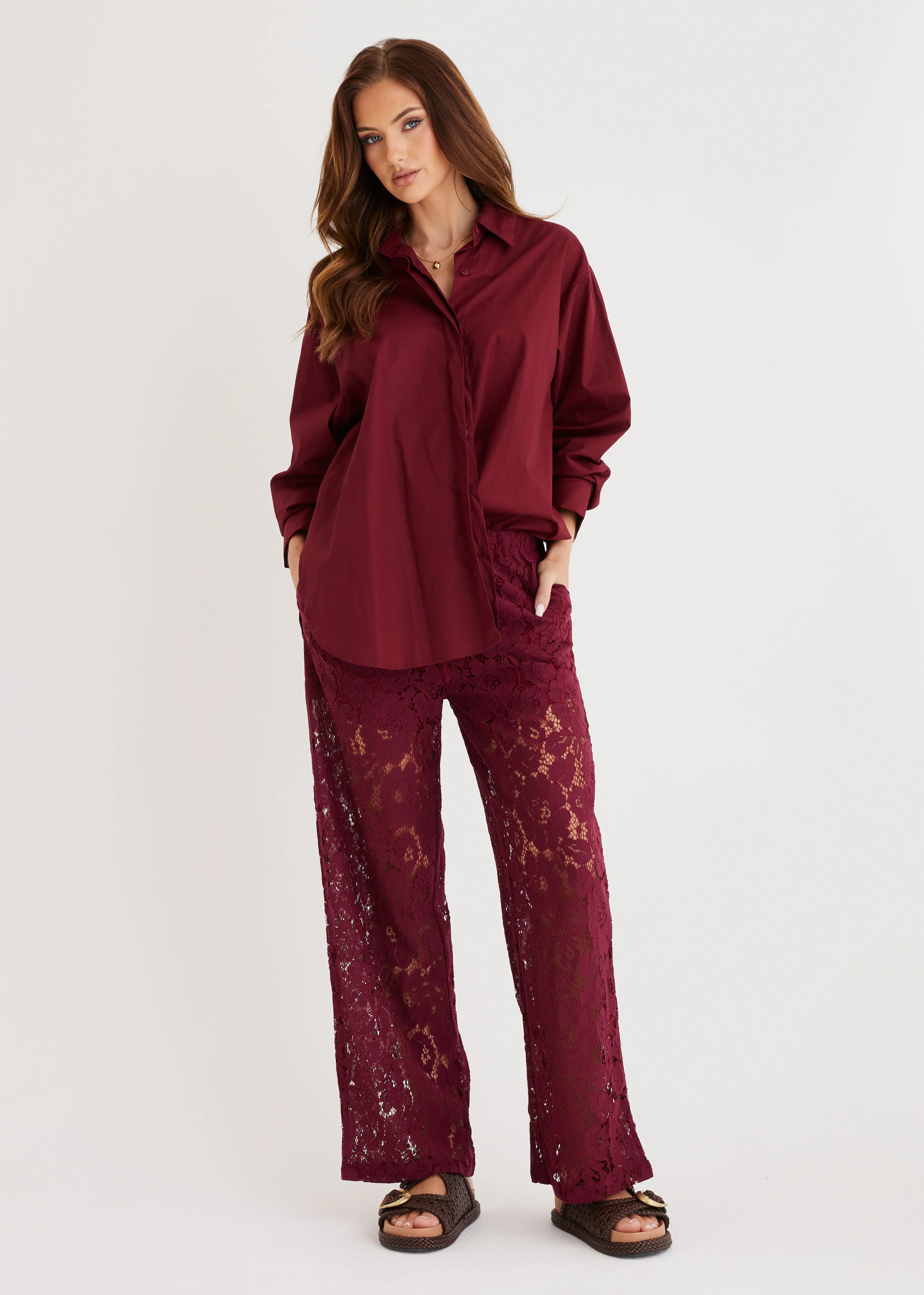 Amelia Lace Pants - Wine - Honorern