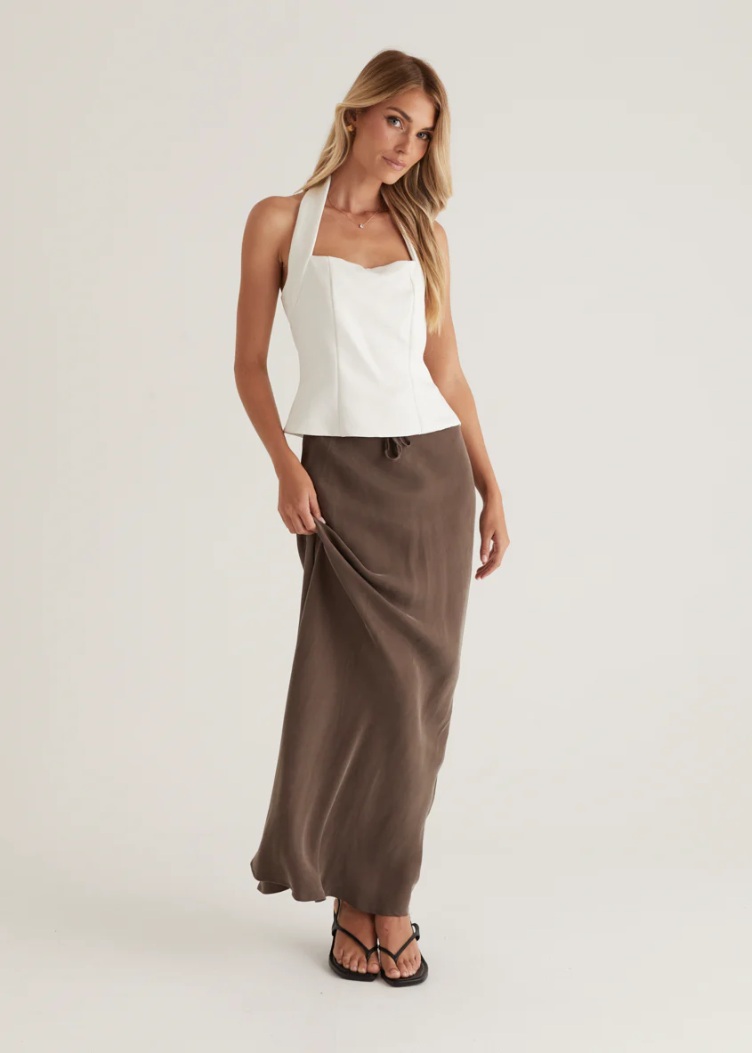 Klarey Cupro Maxi Skirt - Warm Grey - Honorern