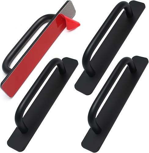 4 Maniglie Autoadesive per Porta Scorrevole Maniglia Autoadesiva in Metallo Colore Nero per Mobili Armadi Porte Senza Forature, Guardaroba, Porta del Balcone e Finestre(145 mm) - Honorern